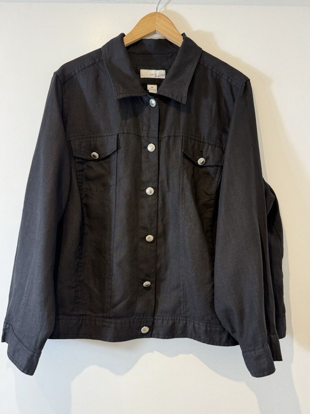 Lucy & Laurel Jacket Womens 3XL Black Linen Button Up Boho Lightweight Capsule